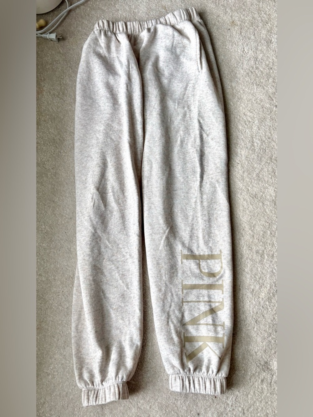 PINK Victoria's Secret Cream Heather Joggers with Gold PINK Logo